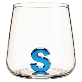 Bicchiere 420 ml in vetro borosilicato, lettera S interna in 3D, Monogram