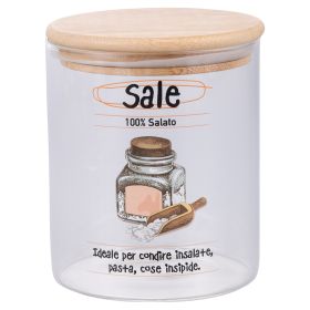 Barattolo sale 750 ml in vetro borosilicato, coperchio in bamb&#249;, S&#236;Chef