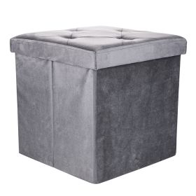 Pouf contenitore multiuso effetto velluto 38x38xh.38 cm, grigio, Sibilla