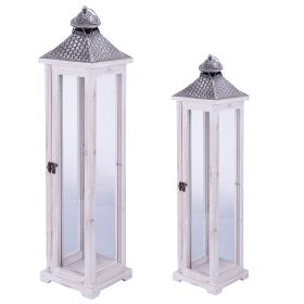 Set 2 lanterne decorative, bianco e antracite, Sibilla