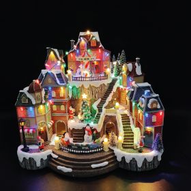 Villaggio natalizio con musica, movimento e 42 led 40x33x37,5 cm a batterie e corrente, Santa&#39;s Hous