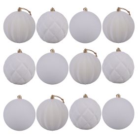 Set 12 palle di Natale bianche effetto velluto &#216; 8 cm, Santa&#39;s House
