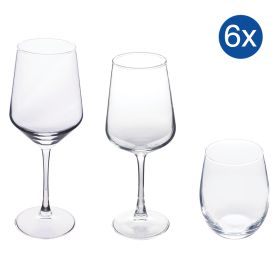 Set bicchieri acqua e calici vino da 18 pezzi, Rubino Sibilla