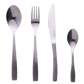 Set 24 posate inox silver lucido, impugnatura martellata, Harlem Sibilla
