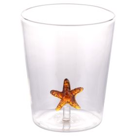 Bicchiere acqua 420 ml in vetro borosilicato, stella marina interna in 3D, Ocean