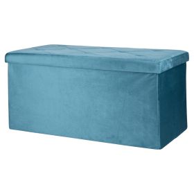Panca contenitore multiuso effetto velluto 76x38x38 cm, ottanio, Sibilla
