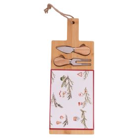 Set tagliere e 2 coltelli da formaggio, in legno di bamb&#249; e ceramica, Rametto