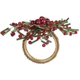 Anello porta tovagliolo, agrifoglio con perline in vetro, Xmas