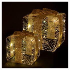 Set 2 pacchi regalo luminosi con microled, Xmas