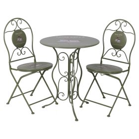 Set tavolo e 2 sedie pieghevoli da esterno in ferro, decoro con scritta pausa caffè, verde, Esté