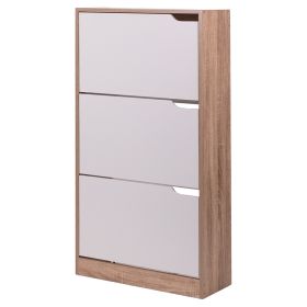 Scarpiera 3 ante a ribalta 60x23x115 cm, bianco e rovere