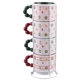 Set 4 Mug 420 ml con stand, impilabili, Xmas Cottage