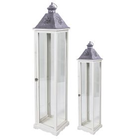 Set 2 lanterne decorative alte, grigio e bianco, Sibilla