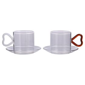 Set 2 tazzine 120 ml con piattino in vetro borosilicato