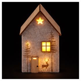Casetta natalizia luminosa in feltro di poliestere 9x7x15 cm, Xmas