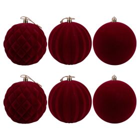 Set 12 palle di Natale bordeaux effetto velluto &#216; 8 cm, Santa&#39;s House