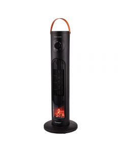 Termoventilatore a torretta 2000W, display con effetto camino, nero, Kooper