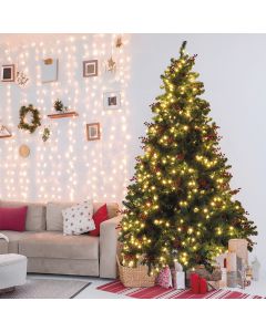 Albero di Natale con 800 led, circa 1400 rami h. 230 cm con bacche rosse e pigne naturali, Paris San