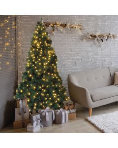 Albero di Natale con 500 led e 800 rami effetto aghi di pino h. 215 cm con pigne naturali, Praga San