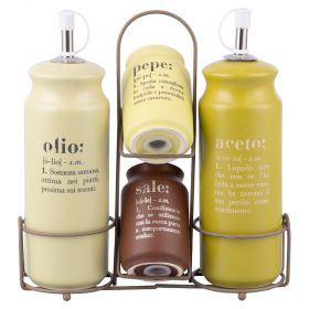 Set olio, aceto, sale e pepe in gres, Victionary Greenery