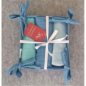 Set 3 strofinacci in cotone con cestino, Shade of Ocean