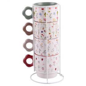 Set 4 Mug 420 ml con stand, impilabili, Botanist