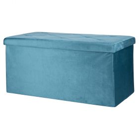 Panca contenitore multiuso effetto velluto 76x38x38 cm, ottanio, Sibilla