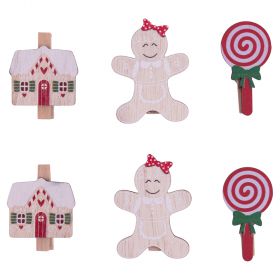 Set 6 mollette chiudi pacco natalizie in legno, Sweet Xmas
