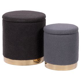 Set 2 pouf contenitore in tessuto effetto teddy, Sibilla