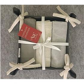 Set 3 strofinacci in cotone con cestino, Shade of Stones