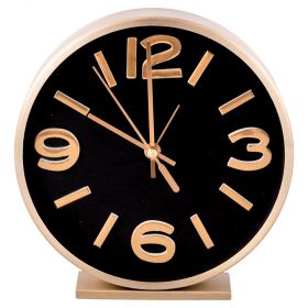 Orologio tondo da tavolo con sveglia 15 cm in stile modern retrò, oro e nero, Sibilla