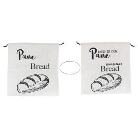 Sacchetto pane in cotone con laccetto, double face, avorio, La Cucina