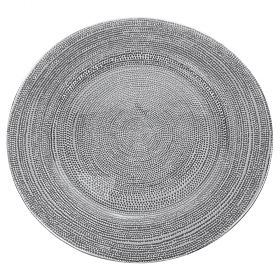 Piatto tondo platino in vetro 32 cm metallic finish, Elegance Sibilla