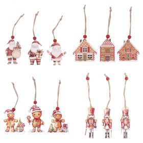 Set 3 appendini natalizi in legno, laccetto in juta, Santa's House