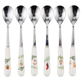 Set 6 cucchiaini dessert in acciaio inox e ceramica, Rametto