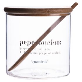 Vasetto peperoncino 550 ml in vetro, coperchio e cucchiaino in bambù, Victionary