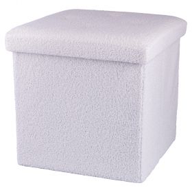 Pouf contenitore multiuso effetto teddy, bianco, Sibilla