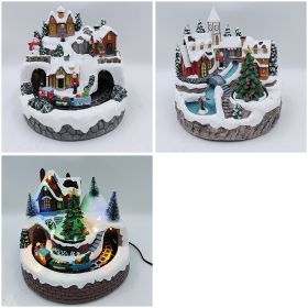 Villaggio tondo natalizio con musica, movimento e 12 led 19x18 cm, Santa's House