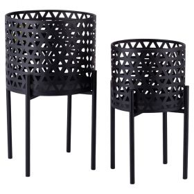 Set 2 porta vasi 20x36 cm e 25 x43 cm in ferro con piedistallo, nero, Esté