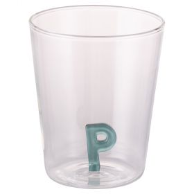 Bicchiere 420 ml in vetro borosilicato, lettera P interna in 3D, Monogram