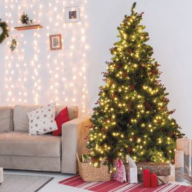 Albero di Natale con 700 led, circa 1000 rami h. 210 cm con bacche rosse e pigne, Paris Santa's Hous
