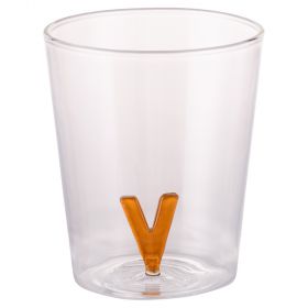 Bicchiere 420 ml in vetro borosilicato, lettera V interna in 3D, Monogram