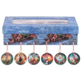 Set 7 palle natalizie con fiocco, decoro cartoon, Santa's House