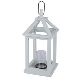 Lanterna decorativa in legno h. 38 cm, verde salvia, 4 Toni