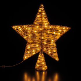Puntale stella led a batteria h. 35 cm in ferro e corda di canapa, Xmas