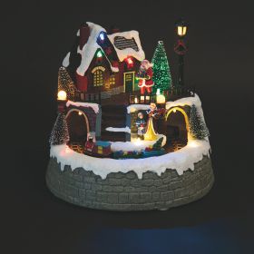 Villaggio natalizio tondo con musica, movimento e 12 led 19x18 cm, a batterie e corrente, Xmas