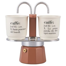 Set caffettiera con doppio erogatore e 2 tazze in gres, Victionary