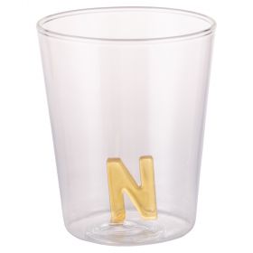 Bicchiere 420 ml in vetro borosilicato, lettera N interna in 3D, Monogram