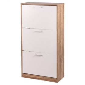 Scarpiera 3 ante a ribalta 63x24xh.116 cm, bianco e rovere, Sibilla