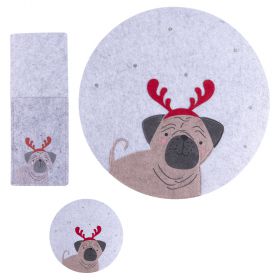 Set tovaglietta, porta posate e sottobicchiere in feltro, grigio, Natalotto